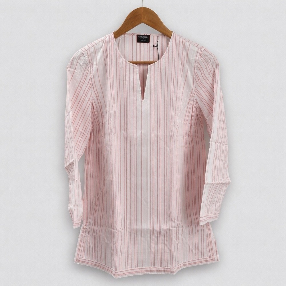 UNTUCKit Womens Durfort Tunic Top 6 Striped Cotton Split Neck Preppy Coastal - Picture 2 of 8